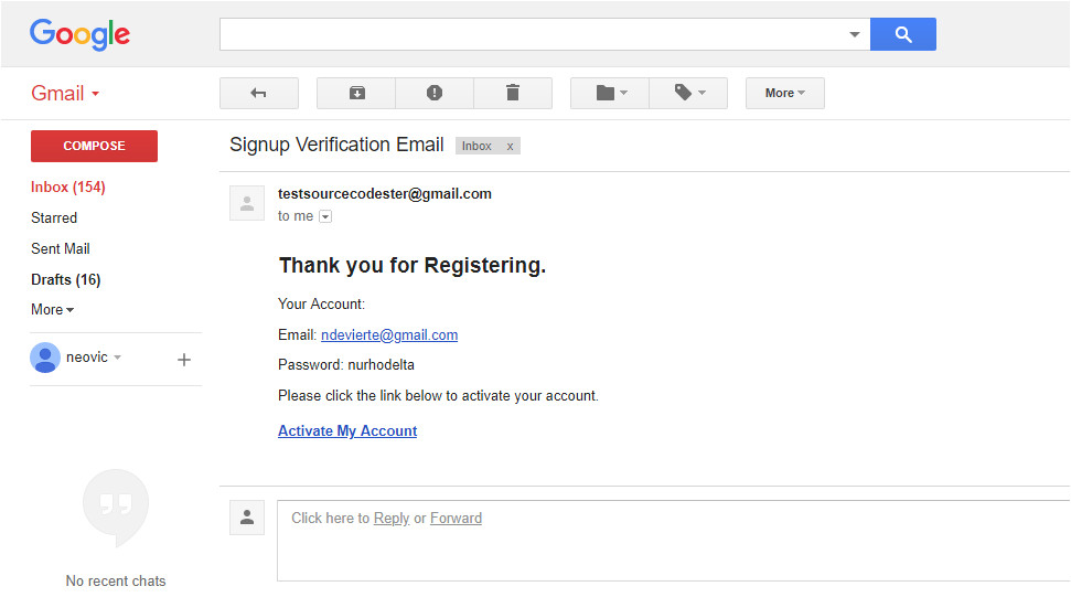 codeigniter signup email verification