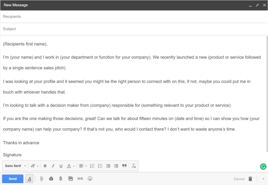 cold email template and examples
