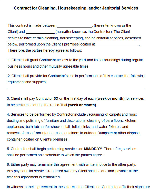 Commercial Cleaning Service Contract Template 21 Cleaning Contract Templates Word Pdf Apple Pages