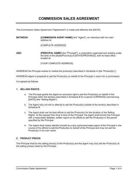 Commission Only Contract Template Commission Sales Agreement Template Word Pdf by