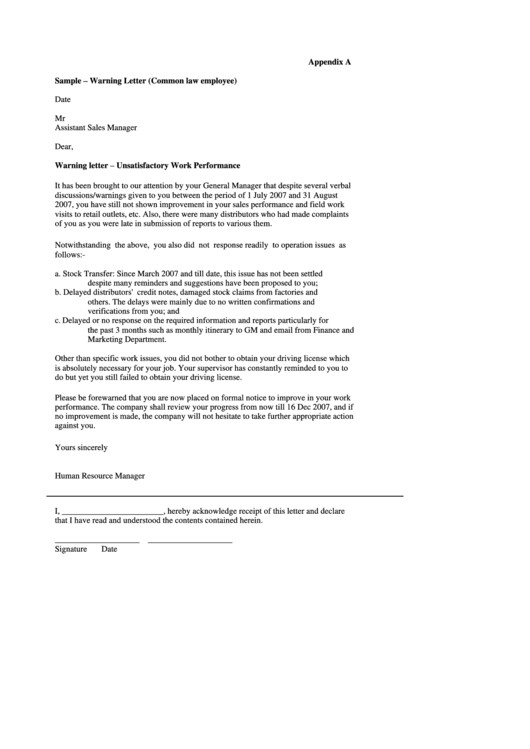 sample warning letter common law employee
