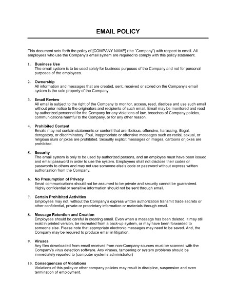 Company Email Policy Template Email Policy Strict Template Sample form Biztree Com