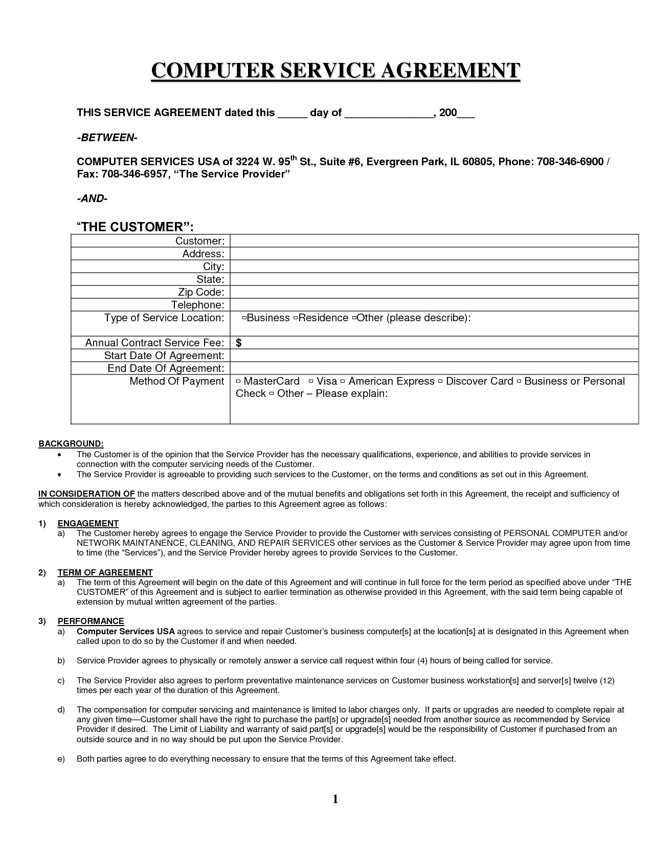 computer maintenance contract sample