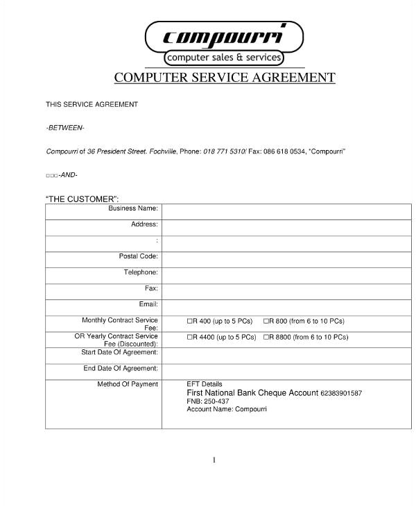 computer service contract templates