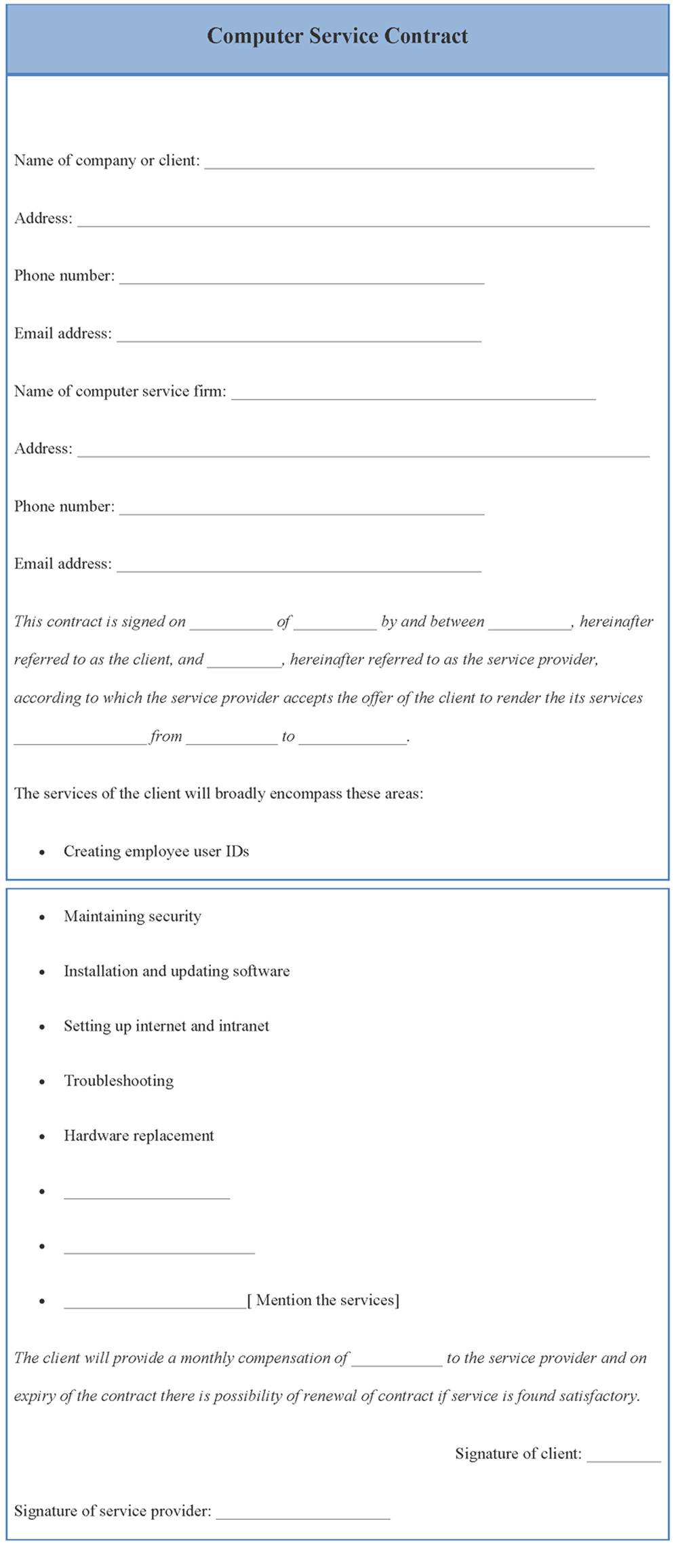 computer service contract template