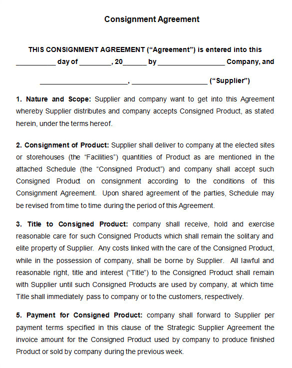 consignment contract template