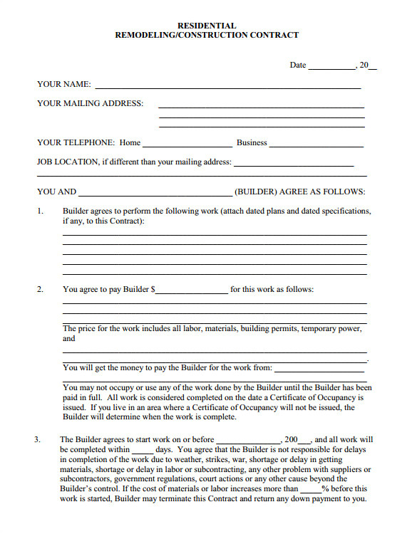 Construction Remodel Contract Template 11 Remodeling Contract Templates Docs Word Apple