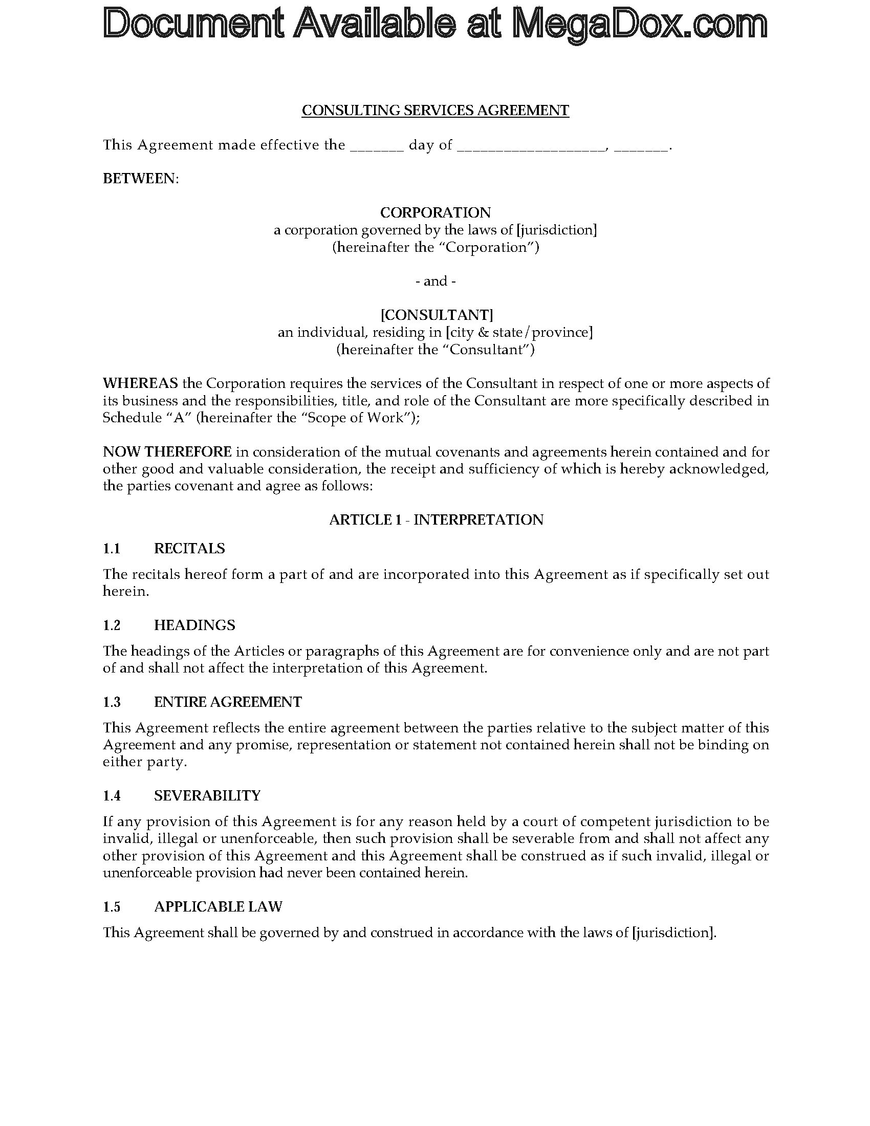 canada consulting services agreement