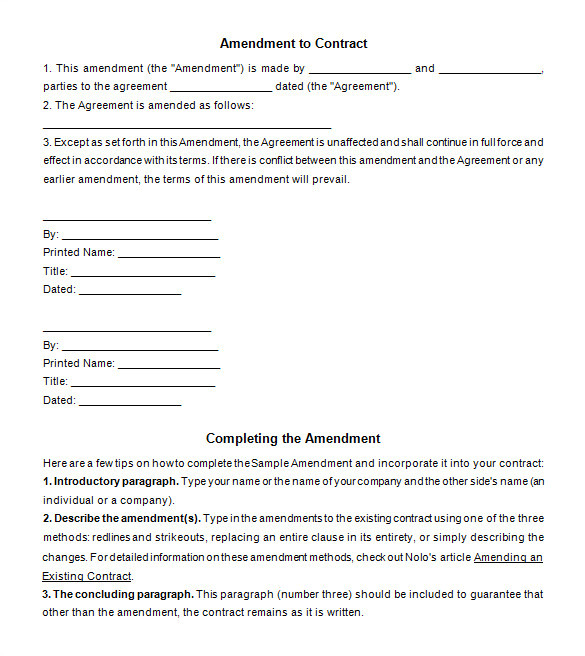 contract amendment template