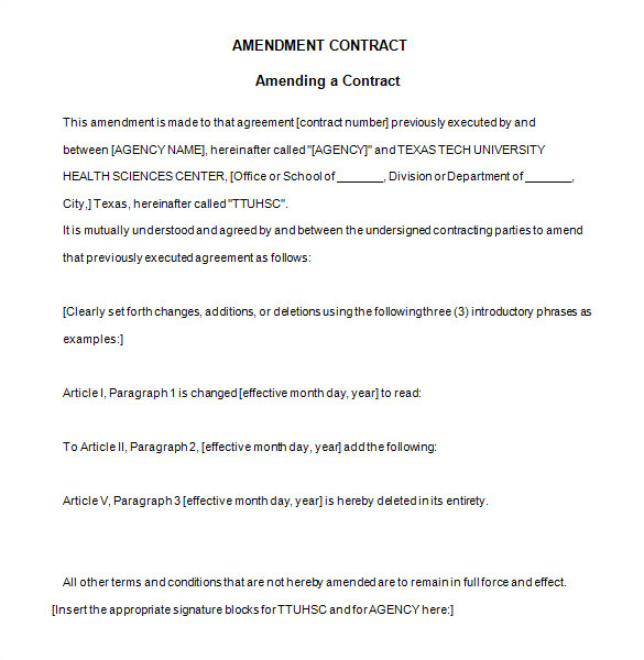 Contract Amendment form Template 9 Contract Amendment Templates Word Pdf Google Docs