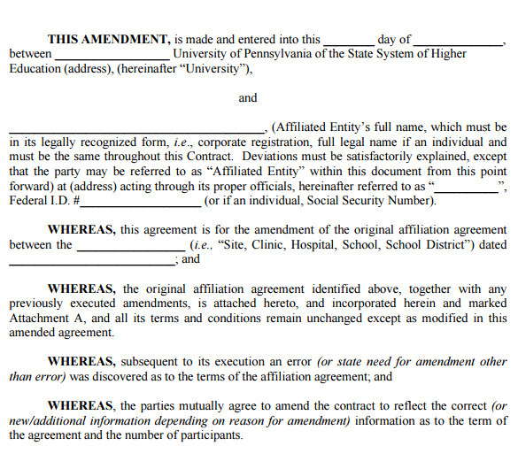 sample contract amendment template