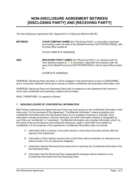 Contract Between Two Companies Template 1 Contract Between Two Companies Template Non Disclosure Agreement Between Two Companies Template
