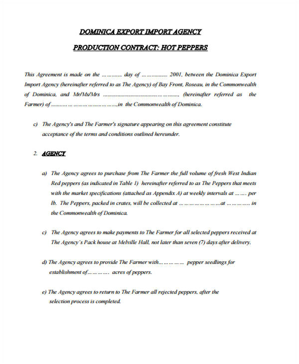 production contract templates