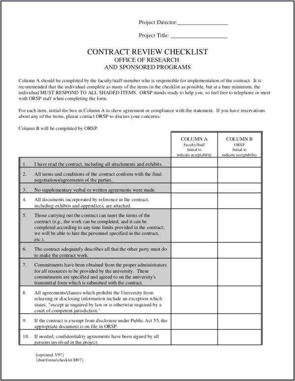 sample checklist templates