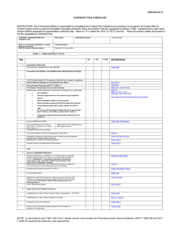 Contract File Checklist Template 44 Sample Checklist Samples Templates Free Samples In