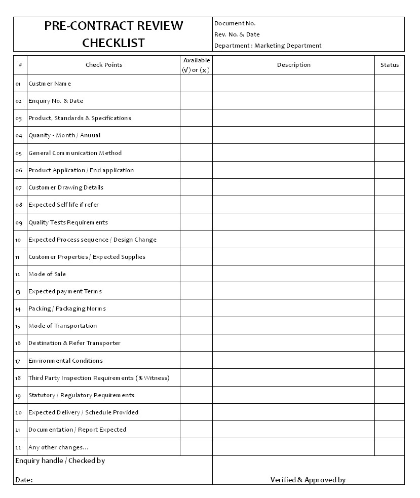 pre contract review checklist