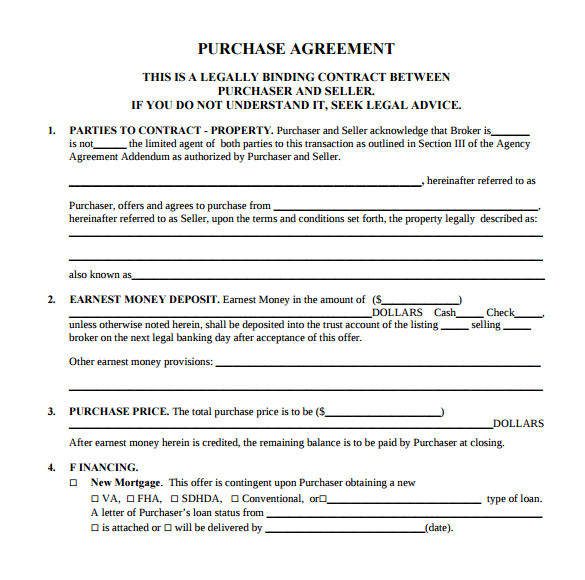 sample home purchase agreement