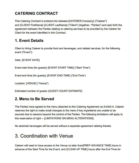catering contract templates