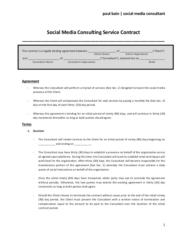 social media consulting service contract