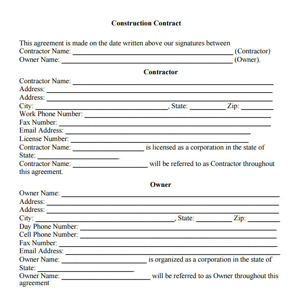 contractual agreement template