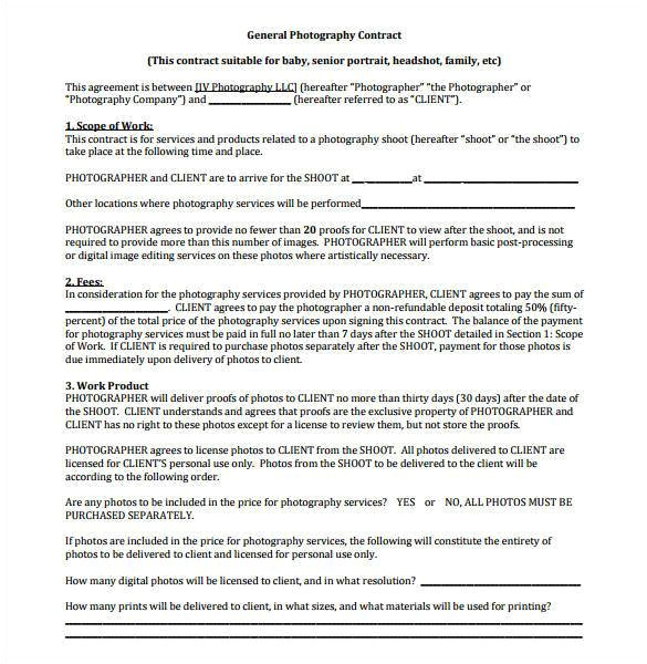 Contract for Photography Services Template 22 Photography Contract Templates Word Pdf Apple