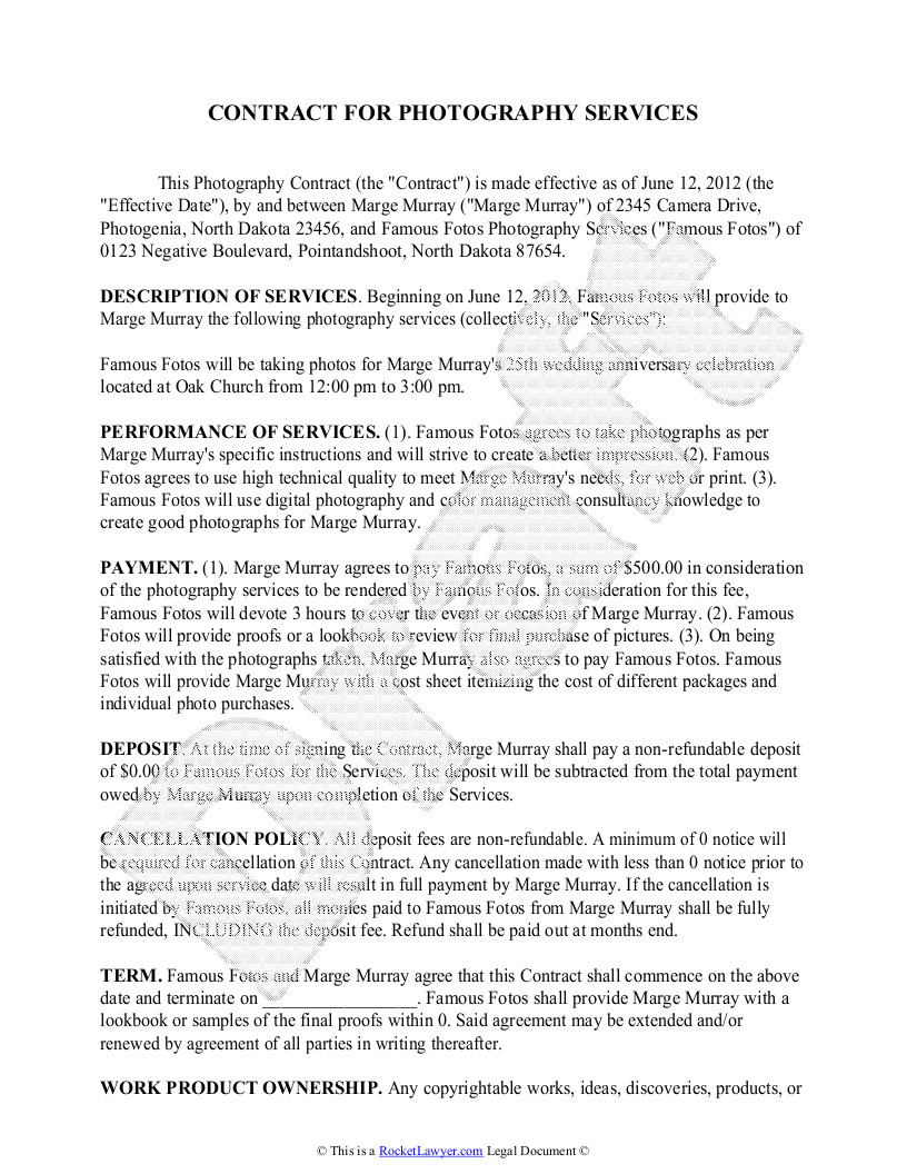 photography contract template rl