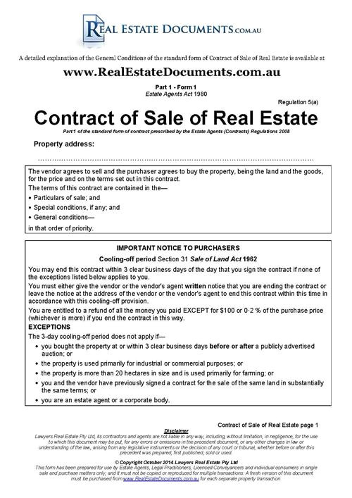 contract of sale of real estate standard real estate contract 2014