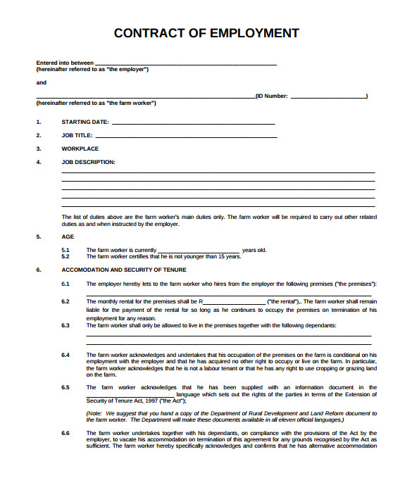 blank employment contract template