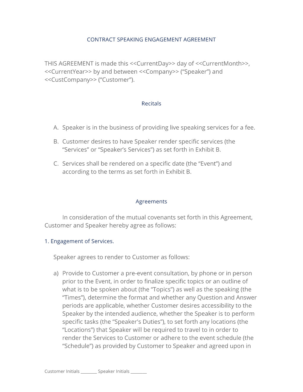 speaking engagement contract