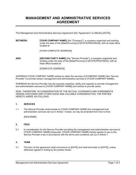 management and administrative services agreement d164