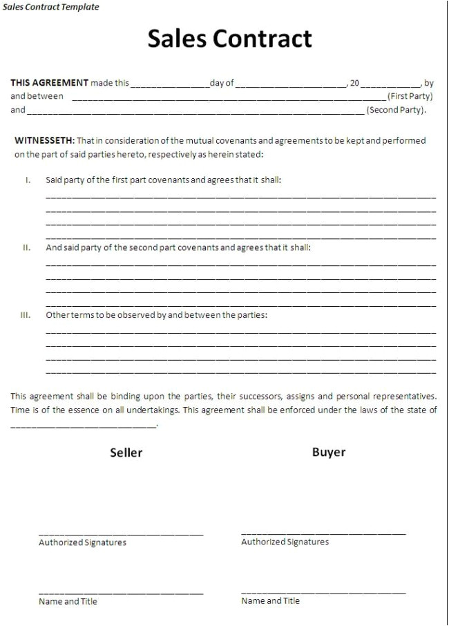 nice agreement template sample for sales contract with witnesseth also seller and buyer signatures
