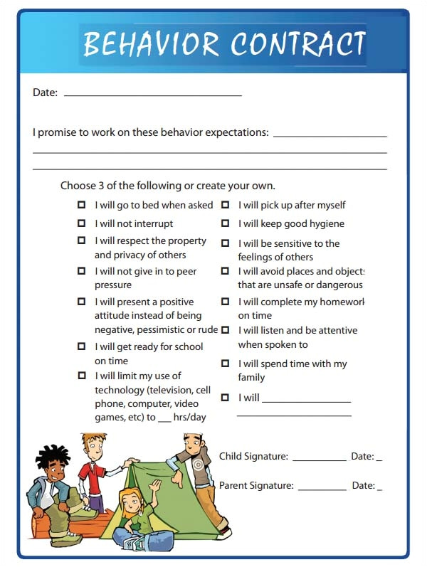Contract Template for Kids Sample Behaviour Contract 15 Free Documents Download In