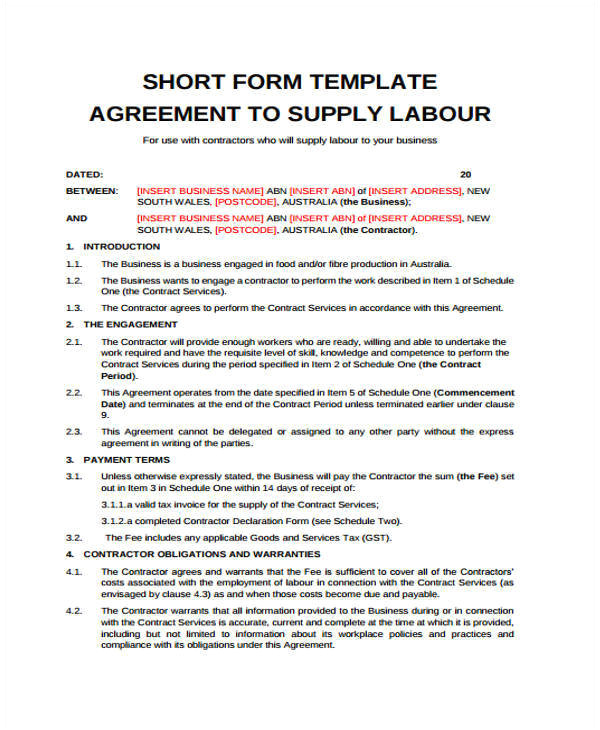 labor contract templates