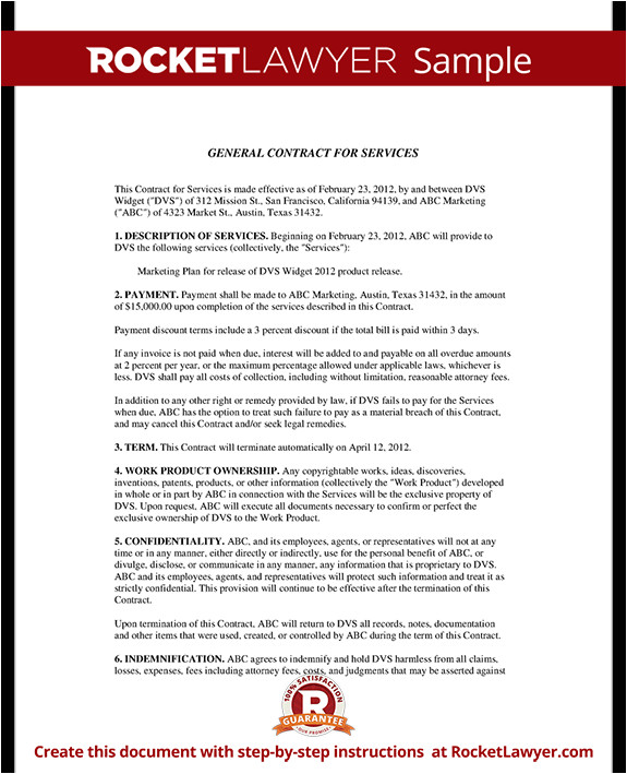 Contract to Provide Services Template General Contract for Services form Template with Sample