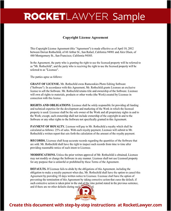 Copyright Contract Template Free Copyright License Agreement License Copyright Template