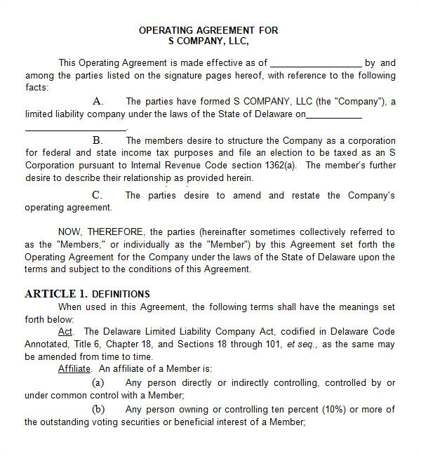 Corp to Corp Contract Template Operating Agreement 11 Free Pdf Google Doc Apple