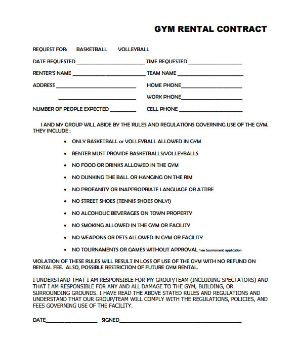 gym contract template