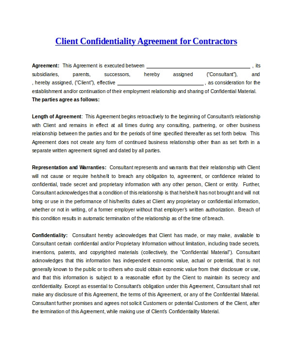 client confidentiality agreement