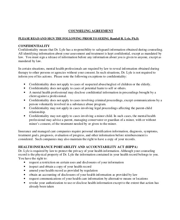 Counselling Client Contract Template Client Confidentiality Agreement 9 Free Word Excel