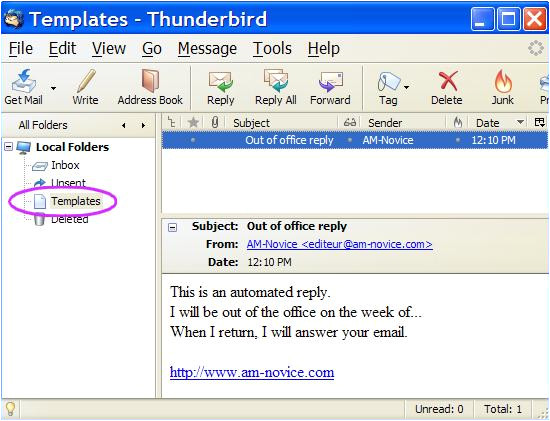 out of office thunderbird