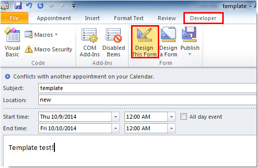 2148 outlook create appointment meeting template