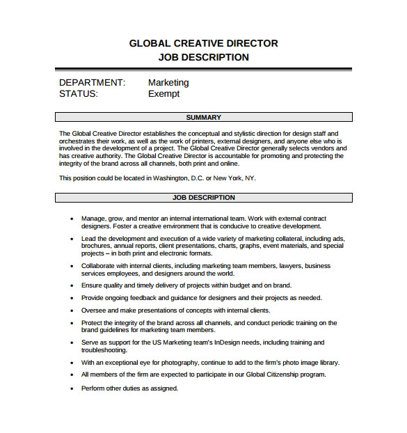 sample creative director job description