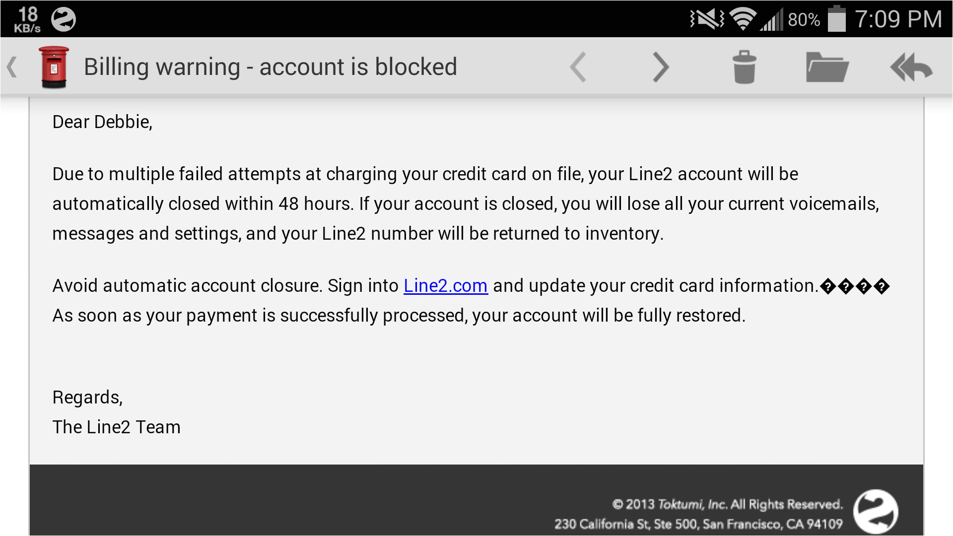 line2s credit card declined email heavy handed