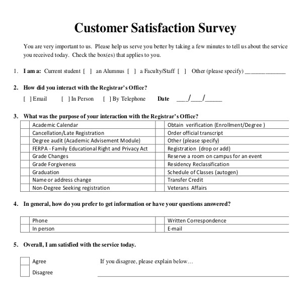 sample customer satisfaction survey