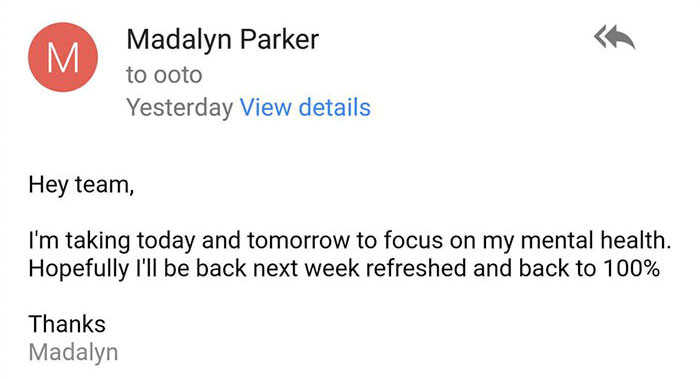 woman email mental health day ceo response madalyn parker