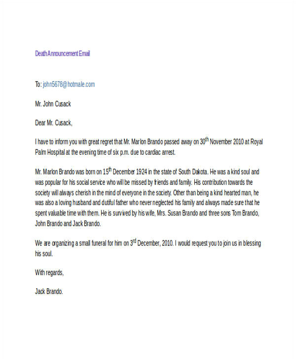 Death Announcement Email Template 11 Announcement Email Examples Samples Pdf Doc