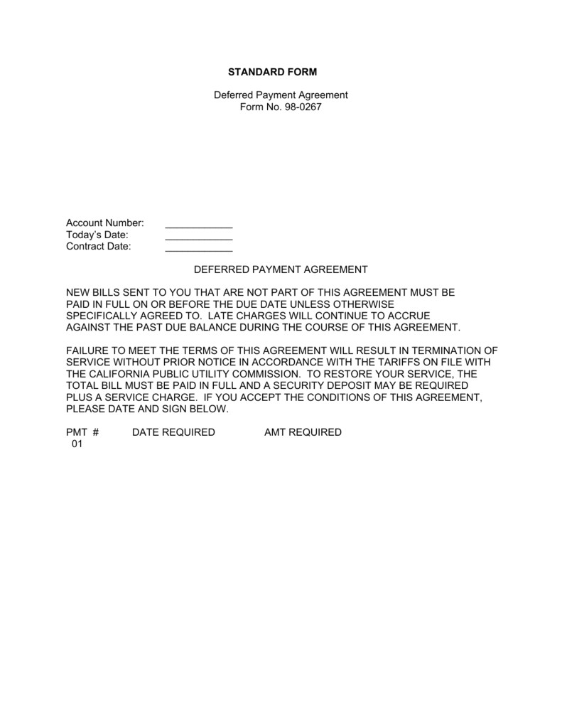 standard form deferred payment agreement form no 98