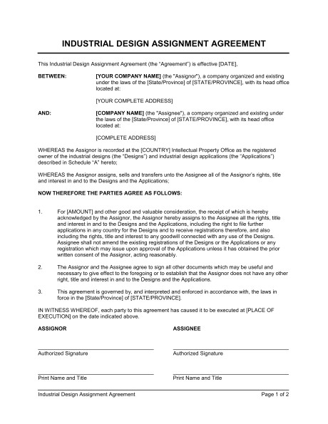 industrial design assignment agreement d944