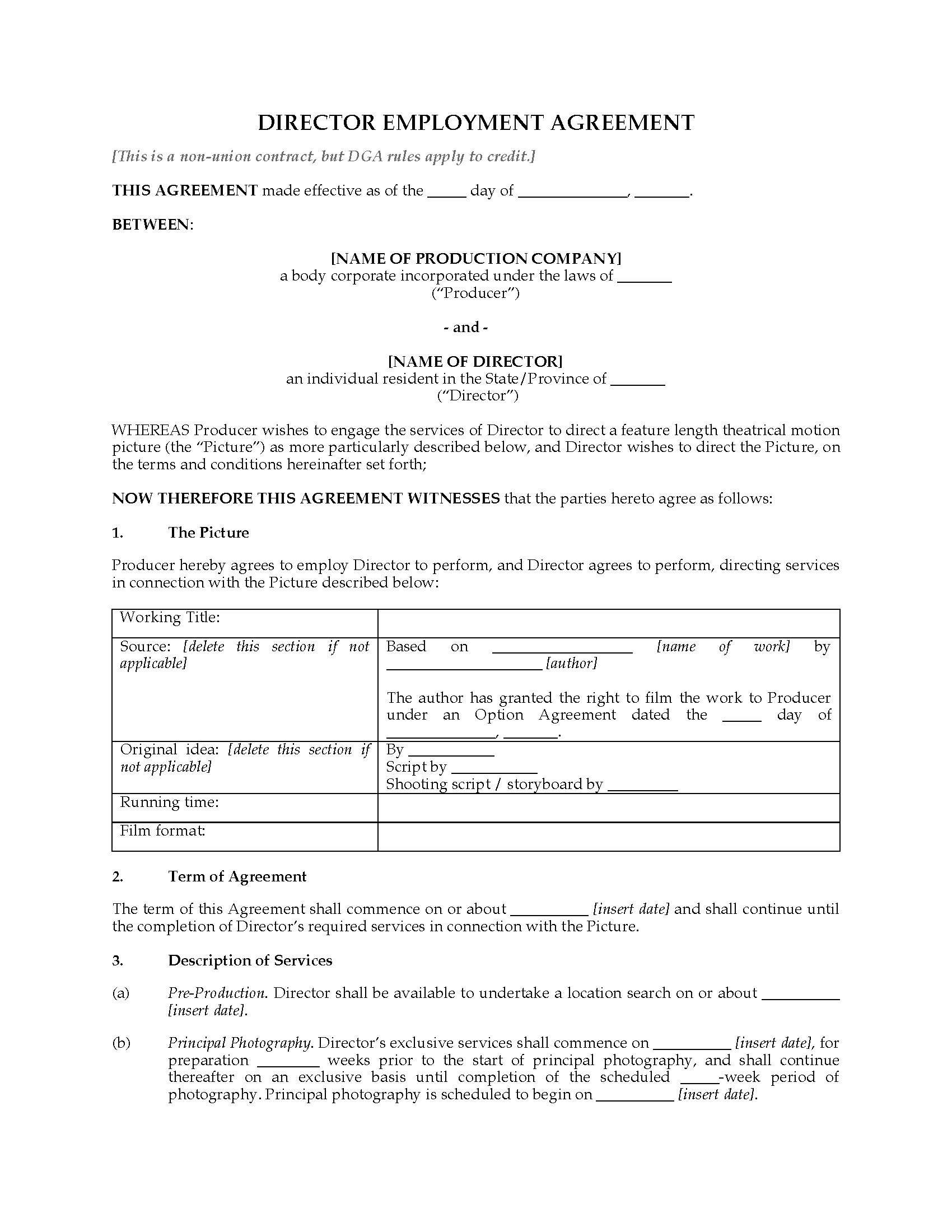 director employment agreement non union