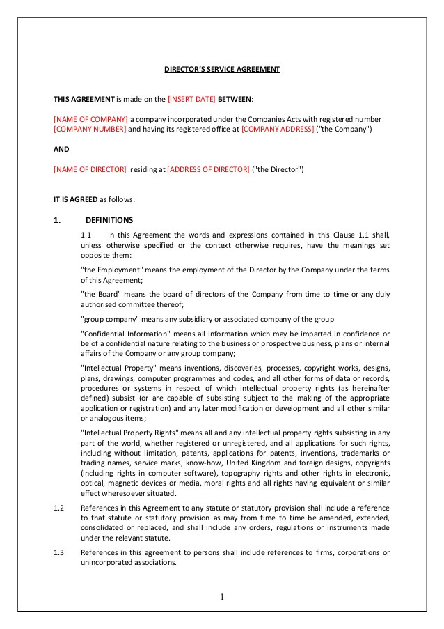 Directors Contract Template Free Directors Service Contract Tcw